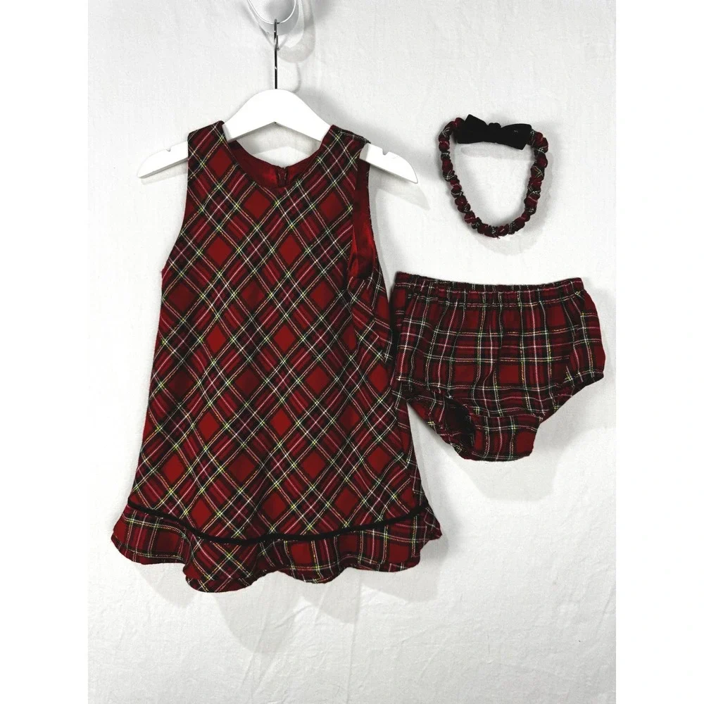 Childrens Place Christmas Dress Set Toddler 3T Red Plaid Excellent 3pc Outfit